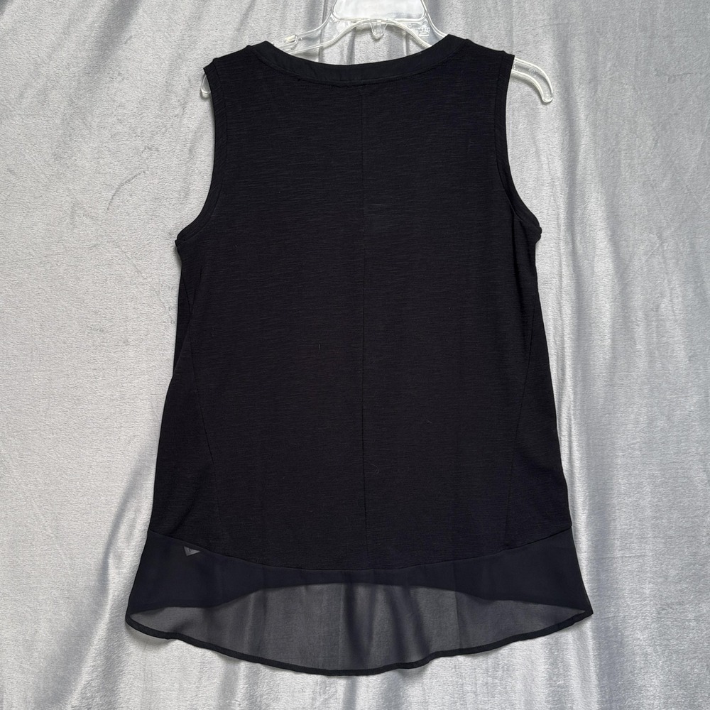 Adrienne Vittadini Shirt Womens Medium Black Sleeveless High Low Chiffon Trim - Picture 5 of 7